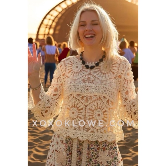 POL Tops - POL Cream Crochet Top | Boho Bell Sleeve Knit | Festival Cottagecore Vibe